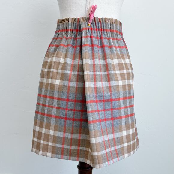 J. Crew Plaid Tan Wool Blend Elastic Waist Mini Skirt - Picture 5 of 7